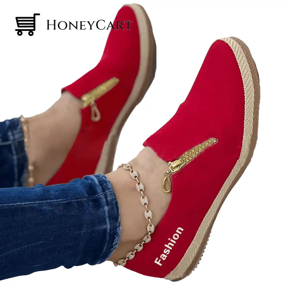 Womens Solid Color Zipper Casual Shoes