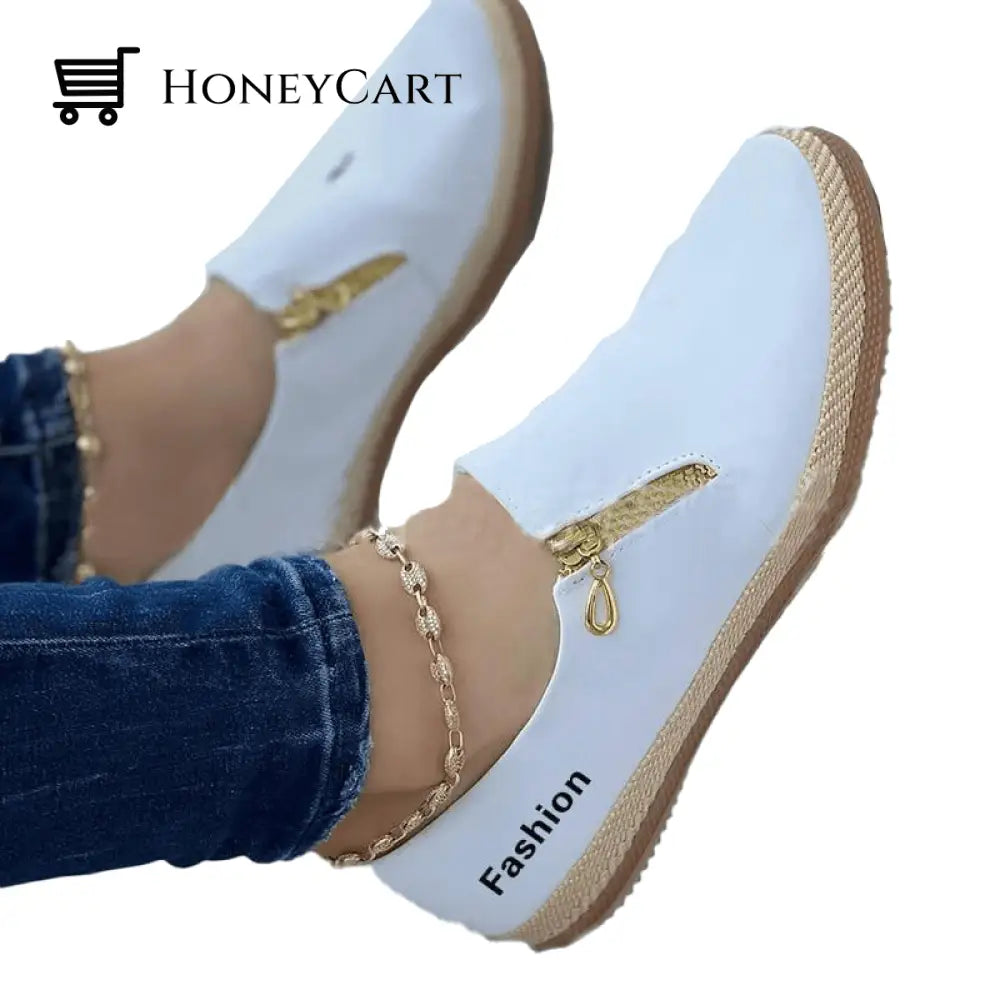 Womens Solid Color Zipper Casual Shoes