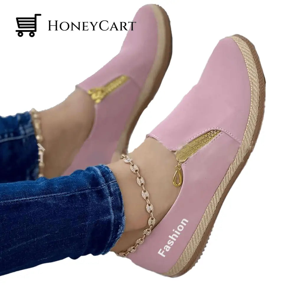 Womens Solid Color Zipper Casual Shoes