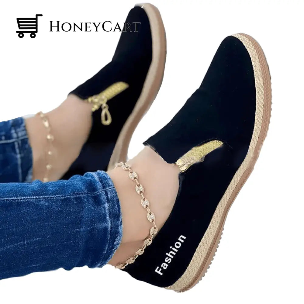 Womens Solid Color Zipper Casual Shoes