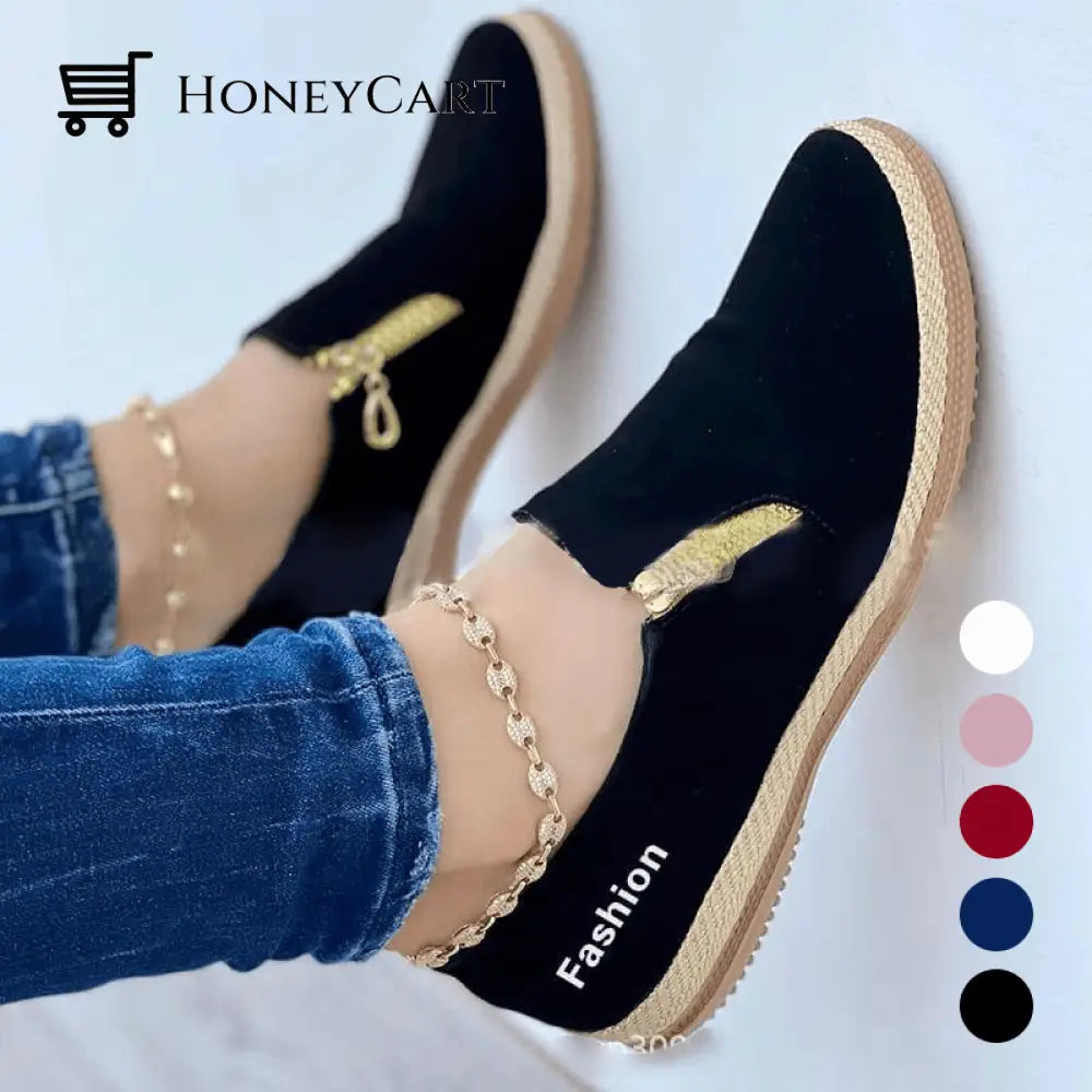 Womens Solid Color Zipper Casual Shoes Black / 35