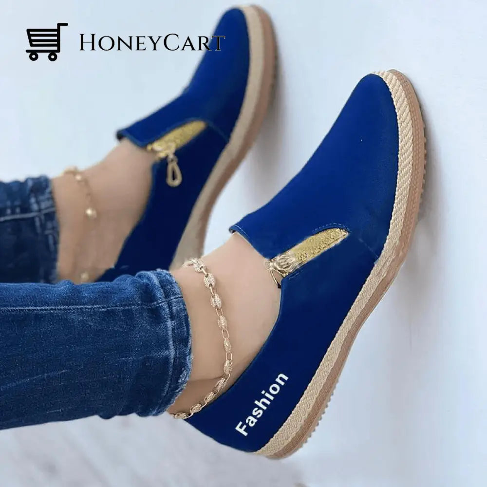 Womens Solid Color Zipper Casual Shoes Blue / 35