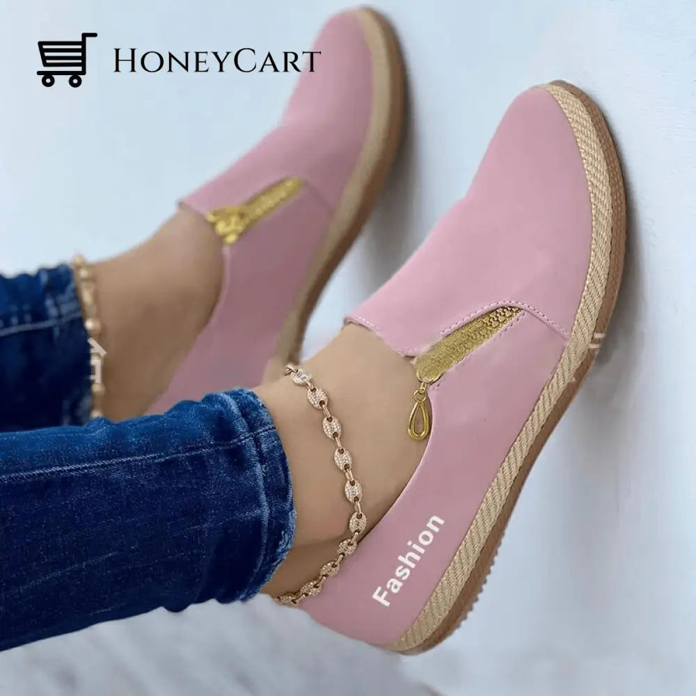 Womens Solid Color Zipper Casual Shoes Pink / 35
