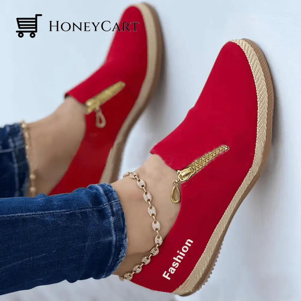 Womens Solid Color Zipper Casual Shoes Red / 35