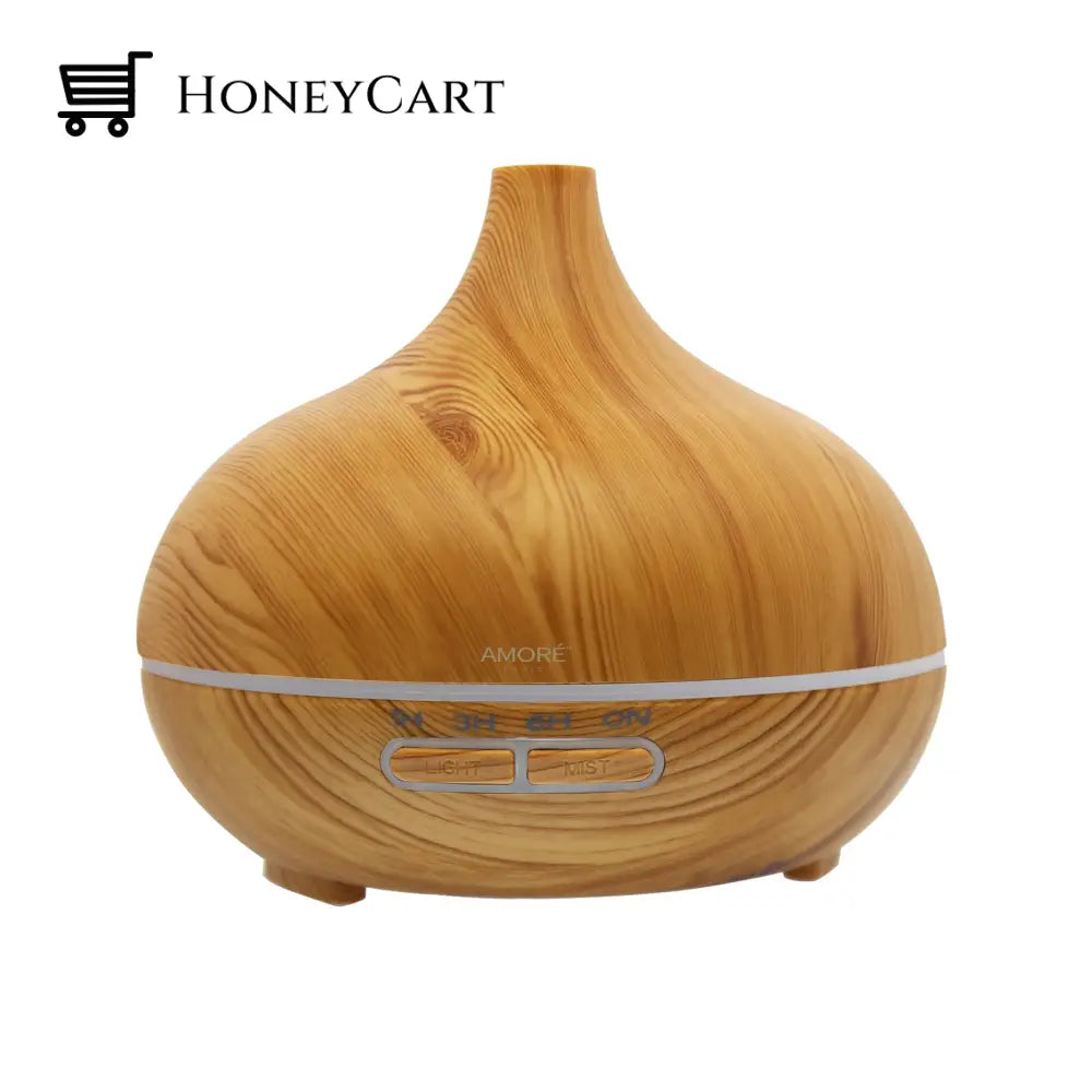 Wood Grain Ultrasonic Cool Mist Diffuser With 7 Color Led Lights Wellness