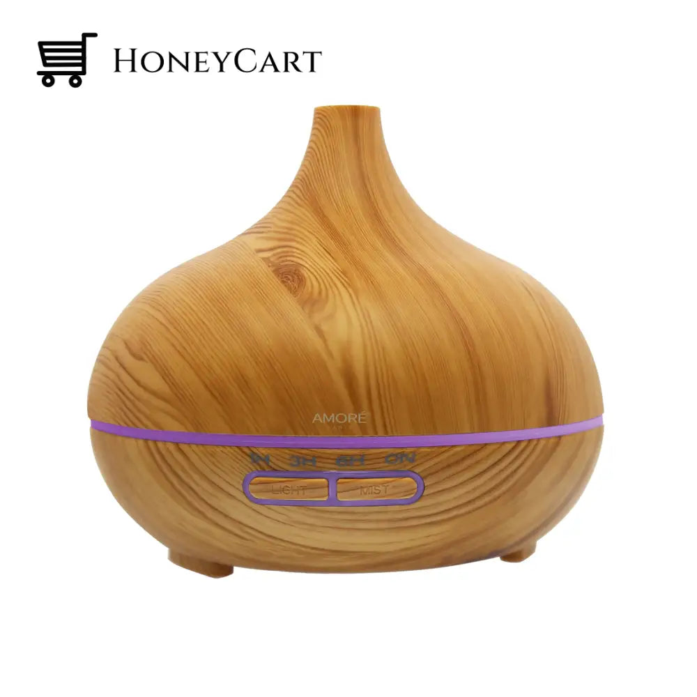 Wood Grain Ultrasonic Cool Mist Diffuser With 7 Color Led Lights Wellness