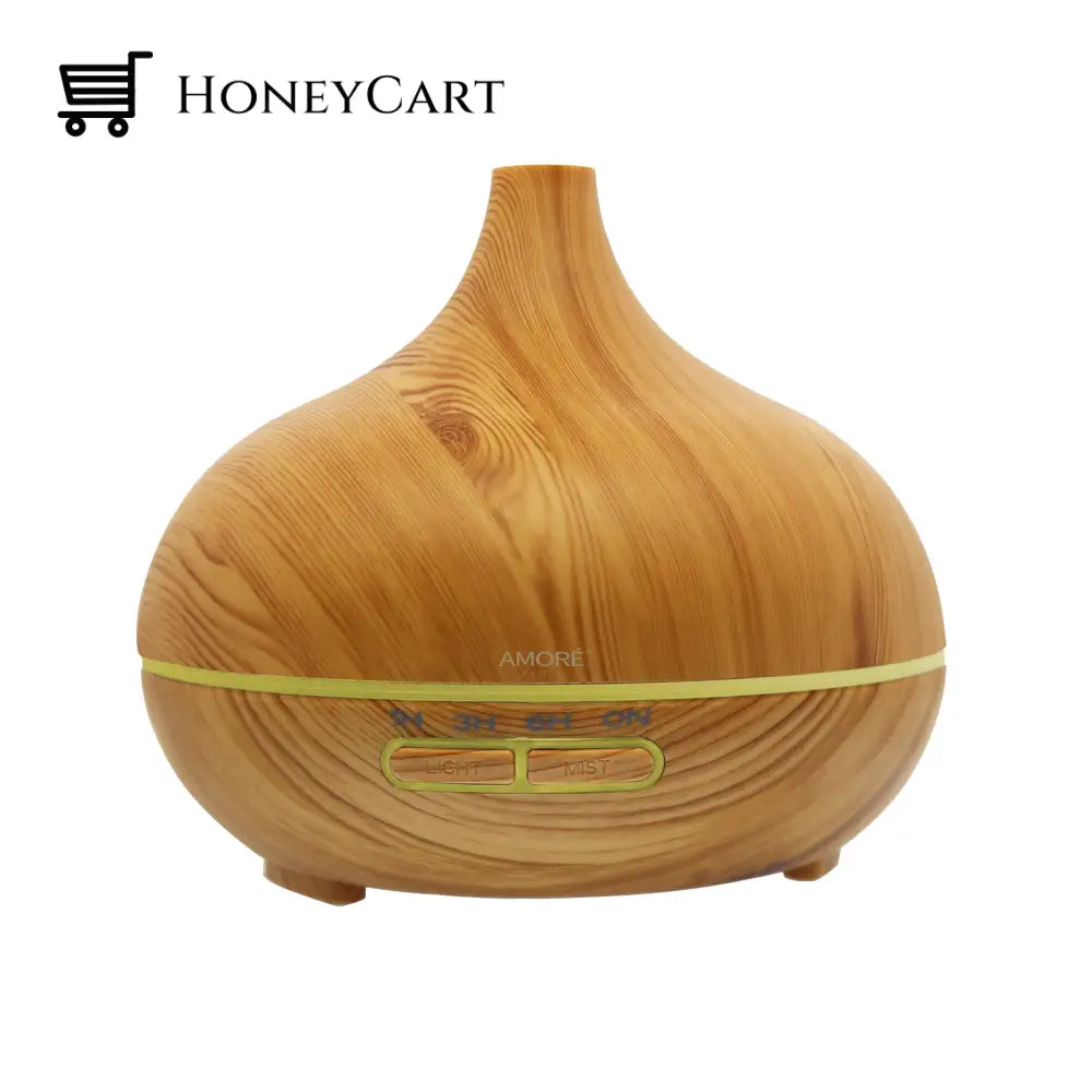 Wood Grain Ultrasonic Cool Mist Diffuser With 7 Color Led Lights Wellness