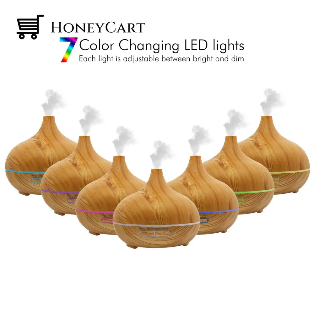 Wood Grain Ultrasonic Cool Mist Diffuser With 7 Color Led Lights Wellness