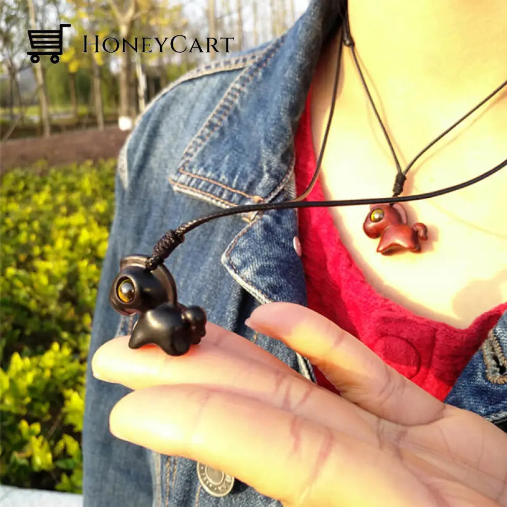 Wood Horse Pendant Necklace