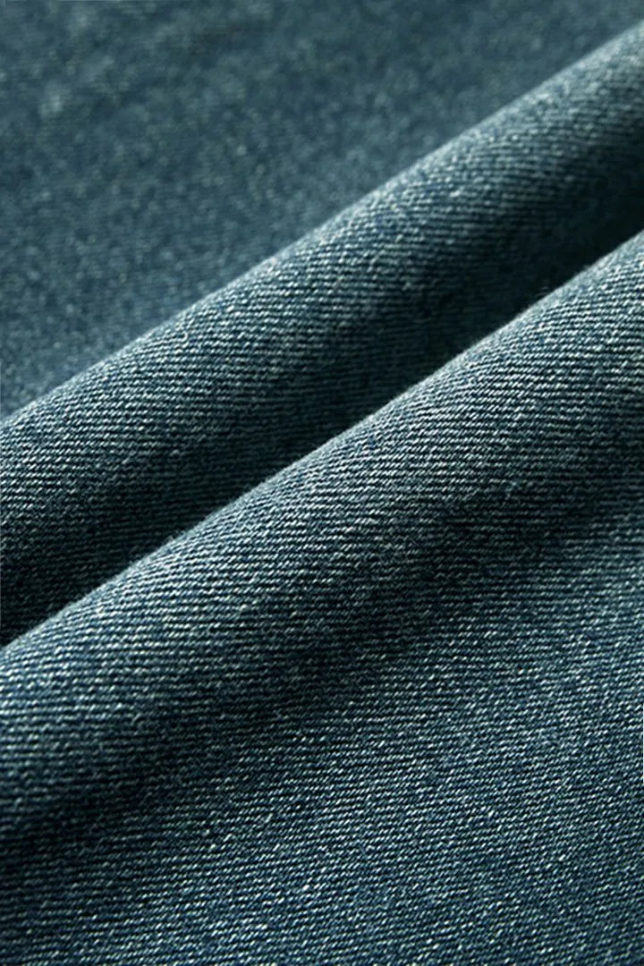 Washed Raw Hem Mid Waist Straight Leg Stretch Jeans