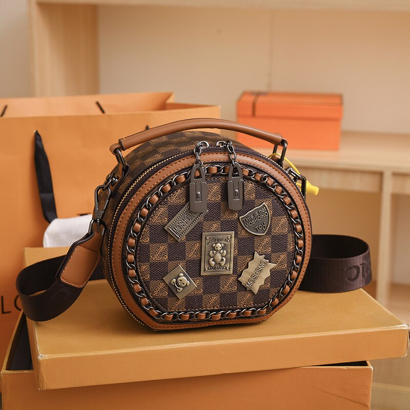 Bear Badge Print Real Leather Purse Handbags