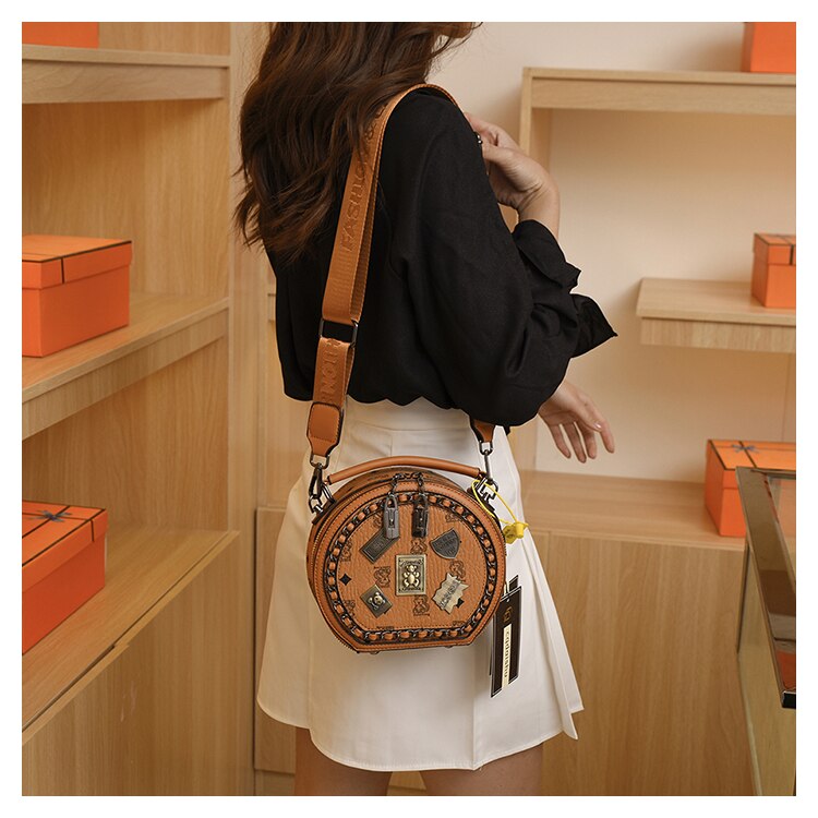 Bear Badge Print Real Leather Purse Handbags