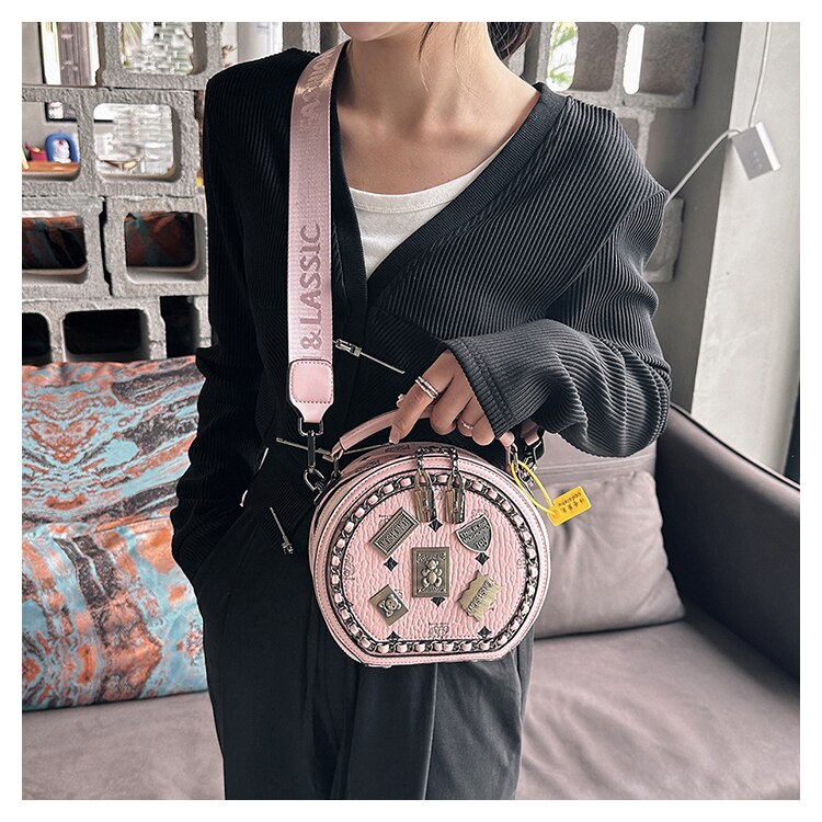 Bear Badge Print Real Leather Purse Handbags