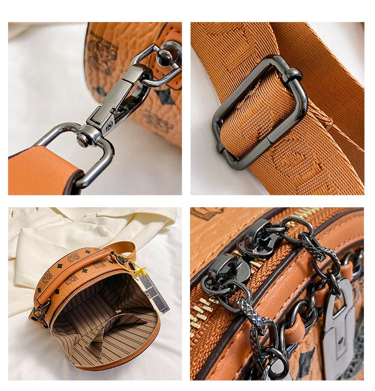 Bear Badge Print Real Leather Purse Handbags