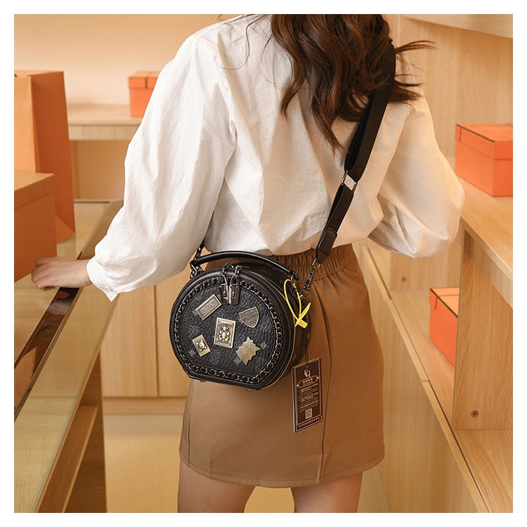 Bear Badge Print Real Leather Purse Handbags