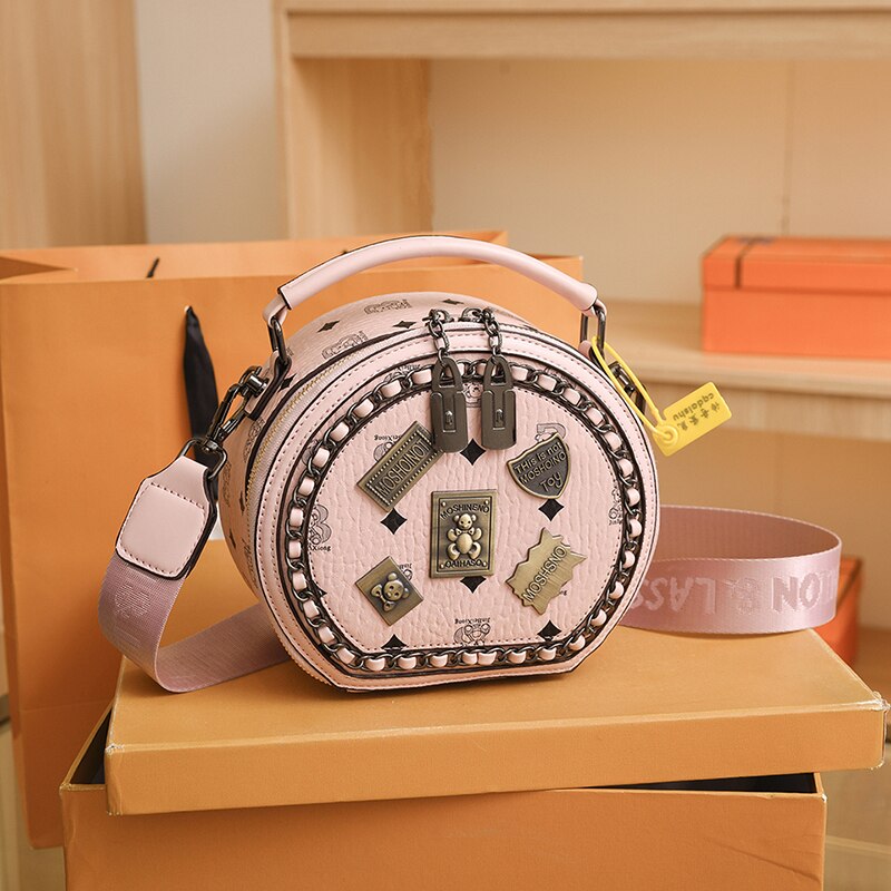 Bear Badge Print Real Leather Purse Handbags