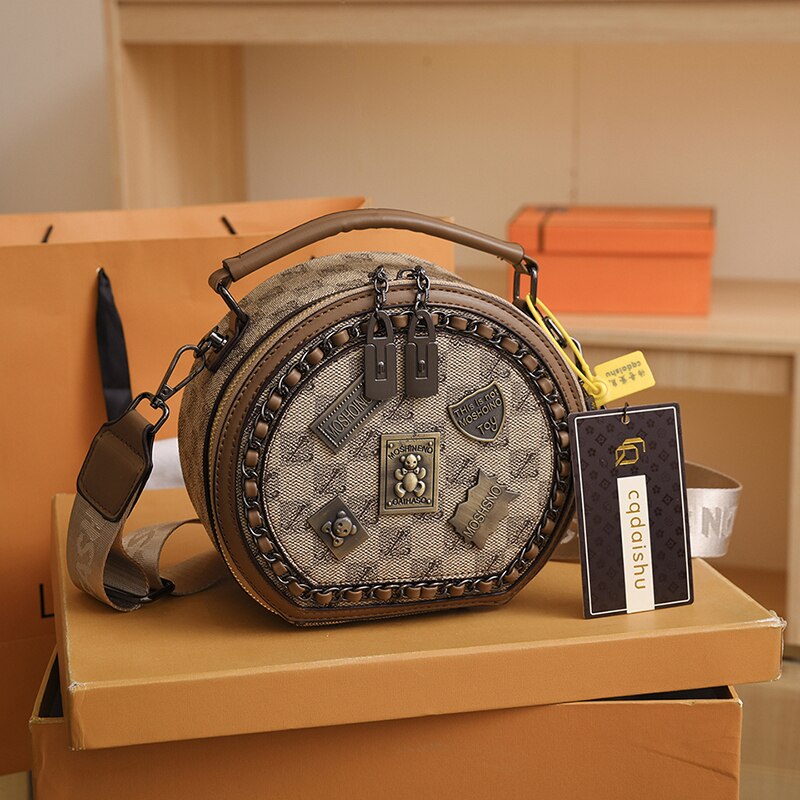 Bear Badge Print Real Leather Purse Handbags