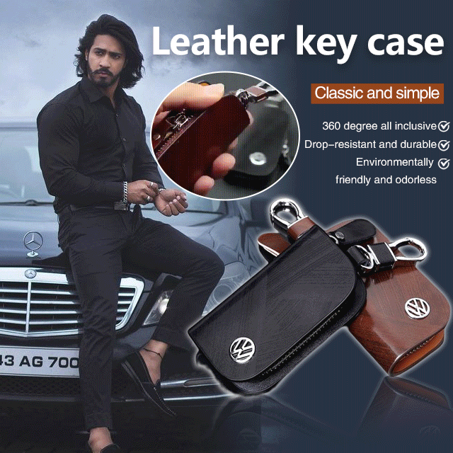 Leather Wood Grain Car Key Holder