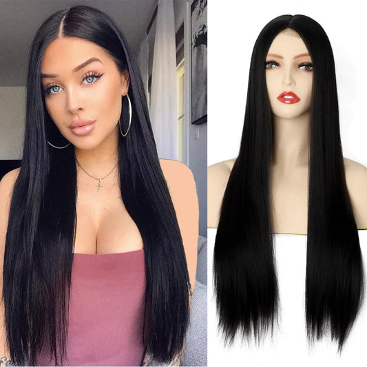 Women's Long Straight Hair Front Lace Chemical Fiber Wig Headgear