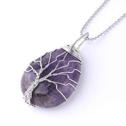 Natural Quartz Crystal Tree Of Life Necklace