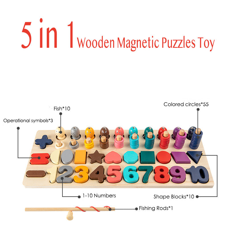 5 in 1 Wooden Number Puzzle Montessori Toy