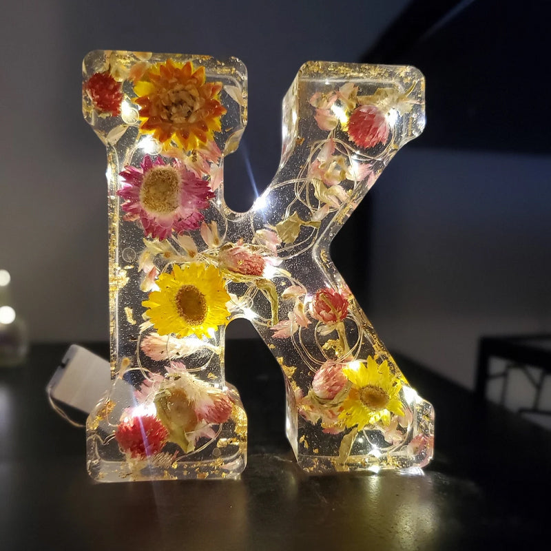 Resin Dried Flower Printed Letters LED Night Light