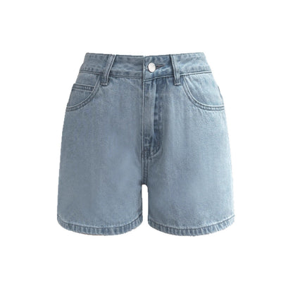 Stretchy Women’s Denim Shorts - High-Waist, Denim, Distressed Washed, Casual Everyday Wear