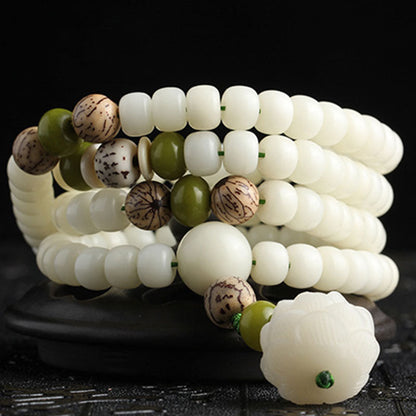 White Jade Bodhi Lotus Mala Harmony Necklace Bracelet