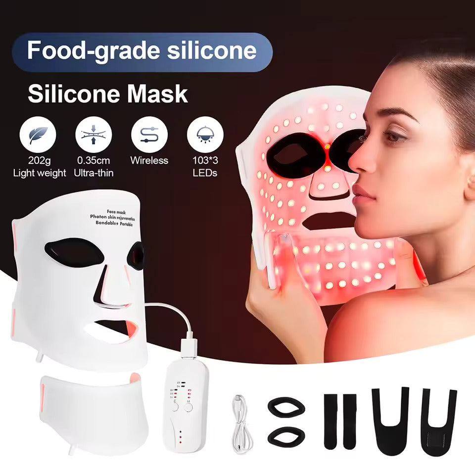 GlasSkin LED Lite Mask | Silicone LED Mask Face With Neck | 7 Colors LED