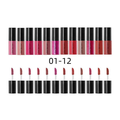 12 Color Durable Waterproof Non Stick Cup Lip Color Matte Lip Glaze Lipstick