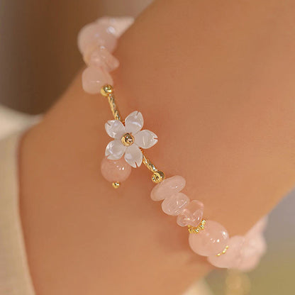 14k Gold Plated Natural Pink Crystal Flower Love Bracelet