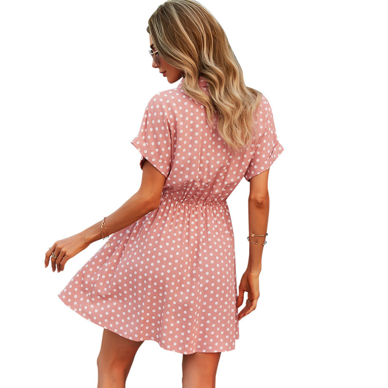 Polka Dots Knee Length Waist Belt Tie Dress