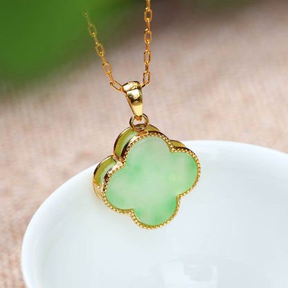 Four Leaf Clover Jade Pattern Luck Necklace Pendant