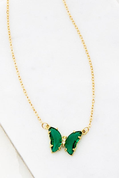 GEM STONE Butterfly Pendant Necklace