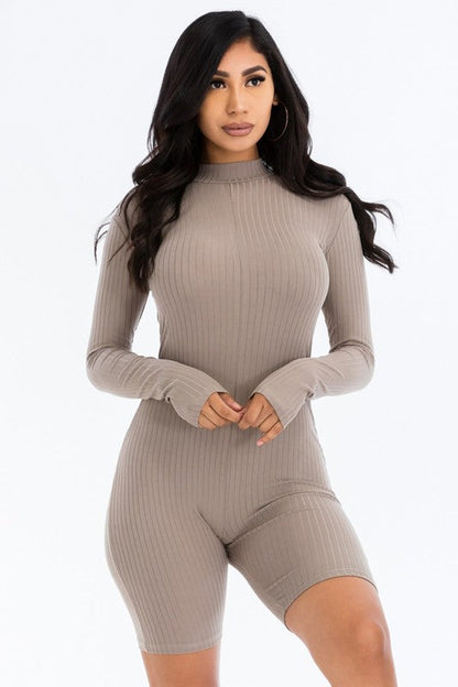 Mock Neck Ribbed Romper