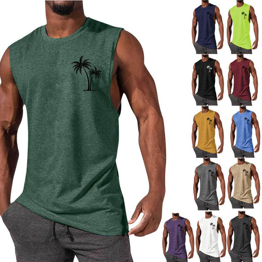Coconut Tree Embroidery Tank Top - 12 Colors