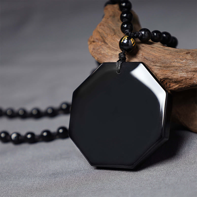 Black Obsidian Stone Yin Yang Pendant Necklace