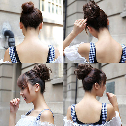 Women's Messy Wavy Hair Bun Extension Elastic Hair Tie Hairpiece Wig Hair Ring