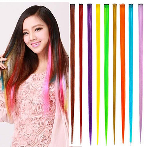 Women's Multi Color Long Straight Synthetic Clip In On Human Hair Extensions Piece