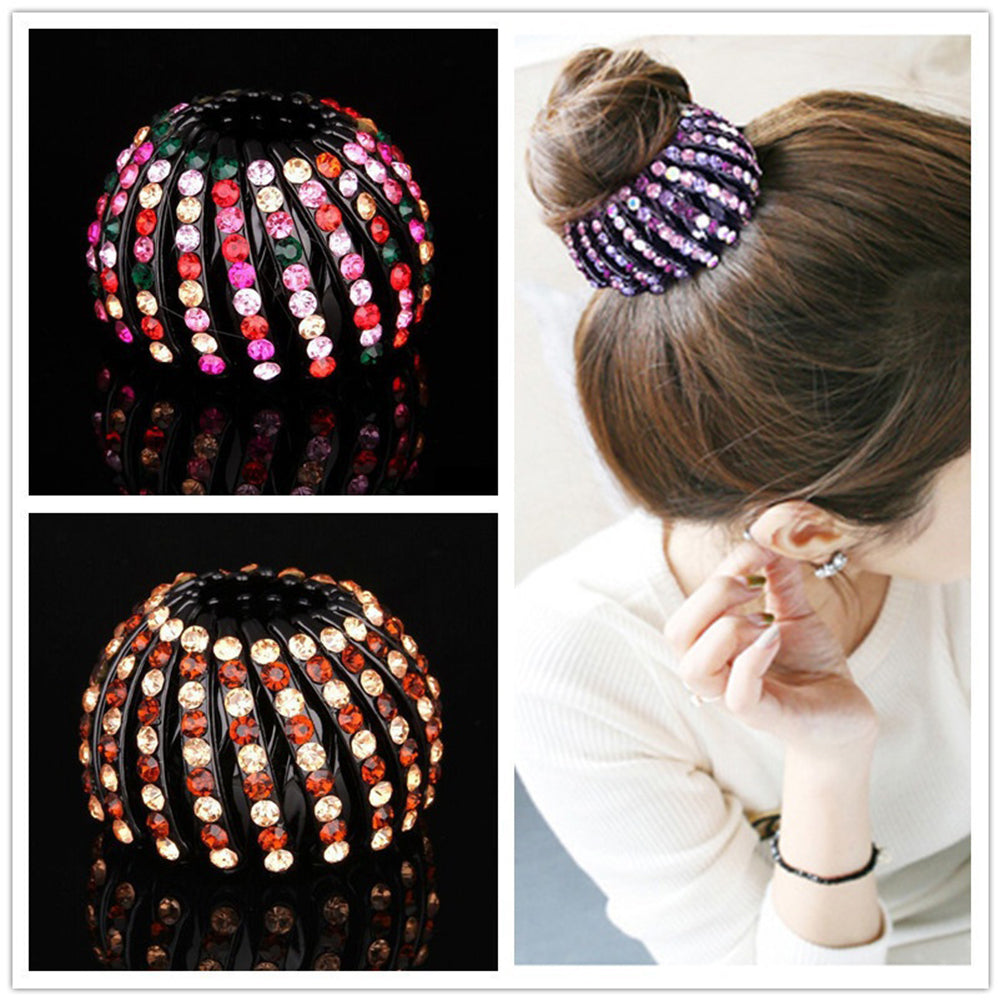 Bird Nest Rhinestone Expanding Tail Hair Bun Holder Grip Claw Hair Accessory