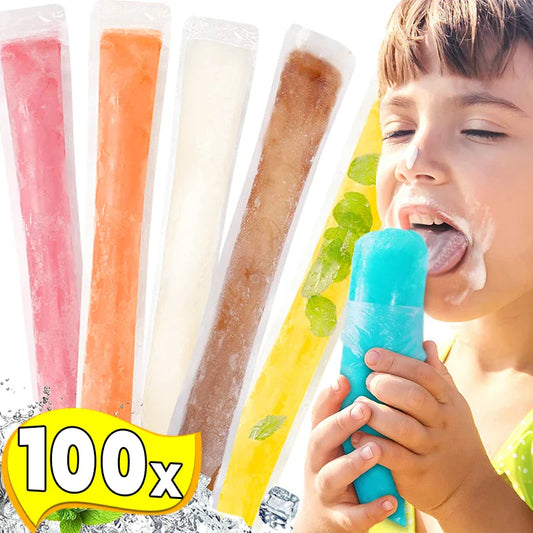 100-1pcs Ice Pop Mold Bags Transparent Freeze Food Bag Disposable Ice Popsicle Mold Bags DIY Juice Smoothie Bag Summer Supplies