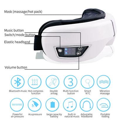 Eye Massager 6D Smart Airbag Vibration Bluetooth Eye Care Instrument Hot Compress Bluetooth Eye Massage Glasses Fatigue Pouch