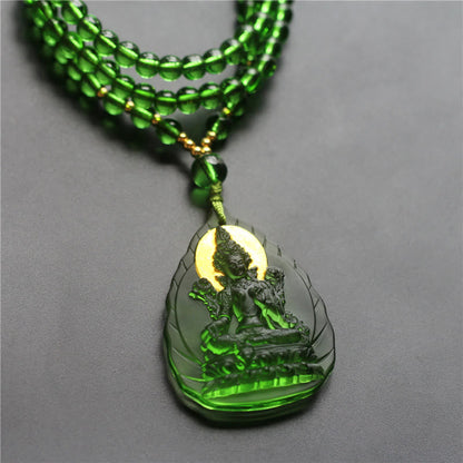 Tibetan Green Tara Buddha Liuli Crystal Necklace