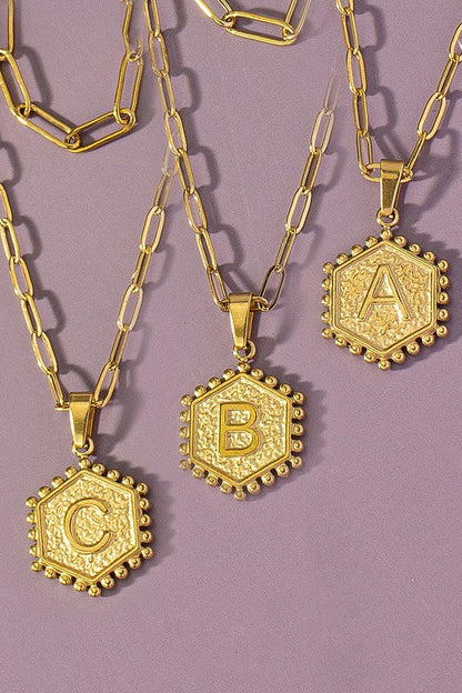 2 Row Brass Double Sided Hexagon Initial Necklace