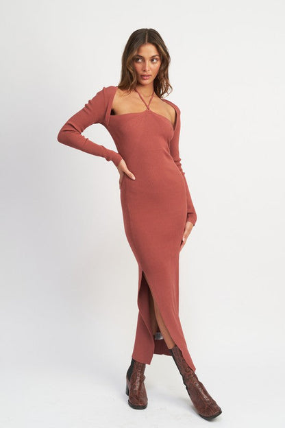 HALTER NECK MAXI DRESS WITH SLIT