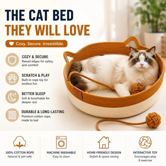 Sleep Scratch Play Cat Basket | Cotton Rope Woven Cat Bed Basket