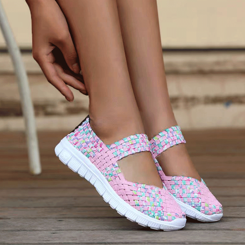 Neriah Breathable Elastic Band Woven Light Flat Shoes