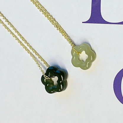 Dainty Hetian Jade Cyan Jade Floral Charm Necklace