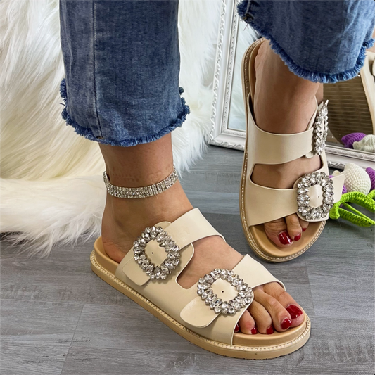 Aella Buckle Rhinestone Beach Sandals