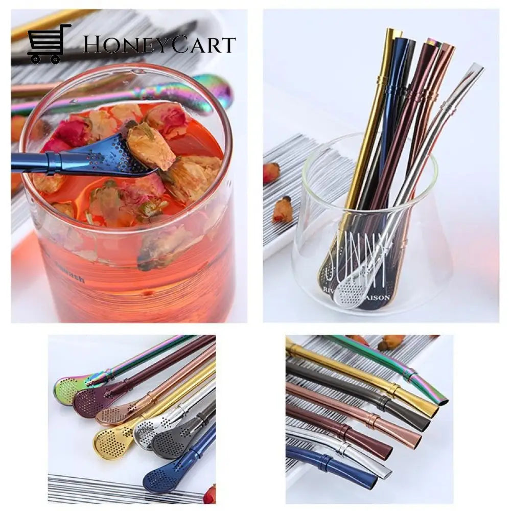 2 In 1 Stainless Steel Spoon Drinking Straw